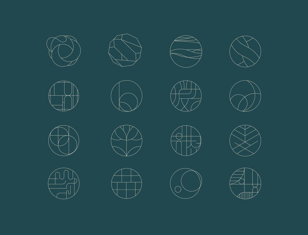 Circle shape icons drawing linear art style vector