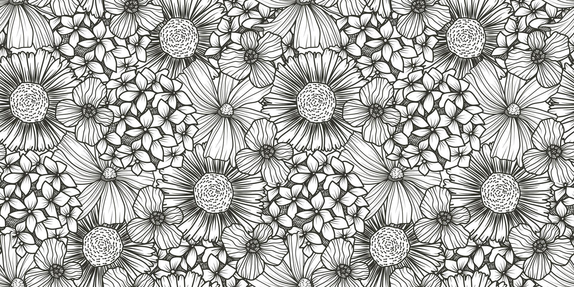 Seamless floral pattern coloring book for adults, doodles and flowers made in zentangle style. Fancy flower templates for coloring books, covers. vector