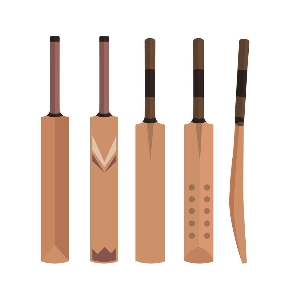 Cricket Bat Illustrations, Equipment Cricket Bat With Premium Design. Cricket Bats Isolated Set, Cricket Sports Elements. Cricket Game Parts, Bat Clip Art Realistic Illustration vector
