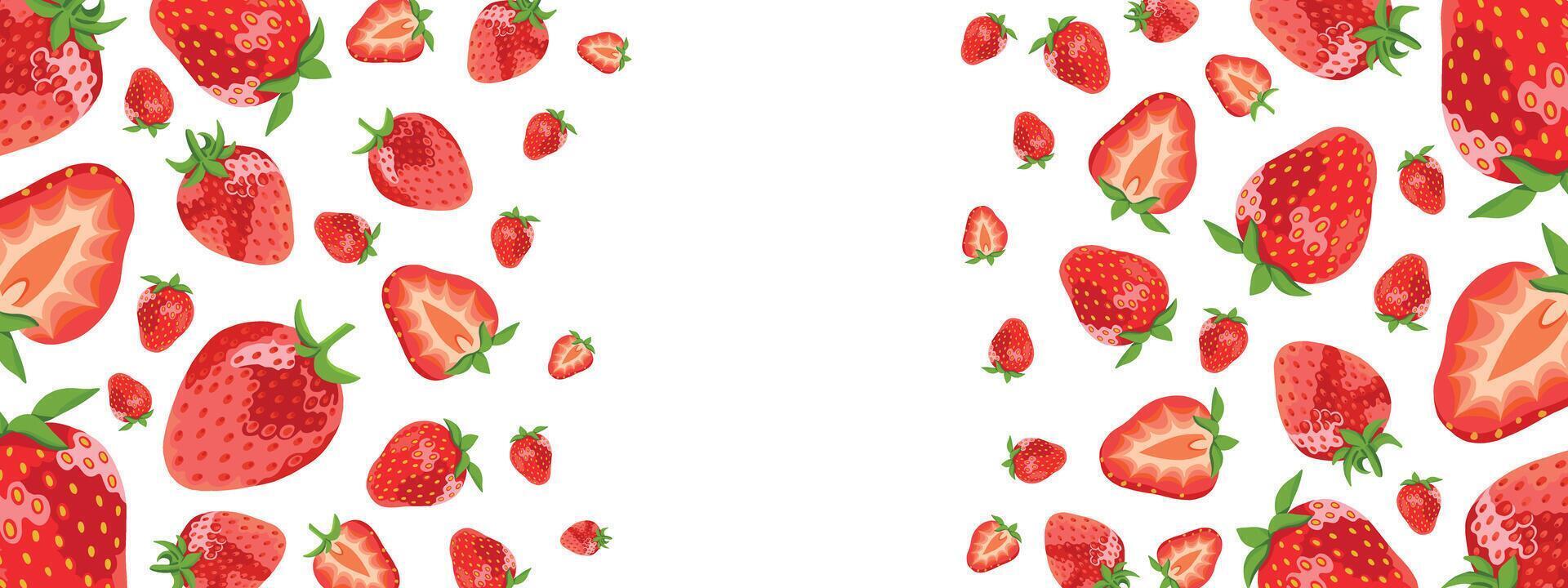 Realistic Fruit Strawberry Frame Banner with Place for Text vector