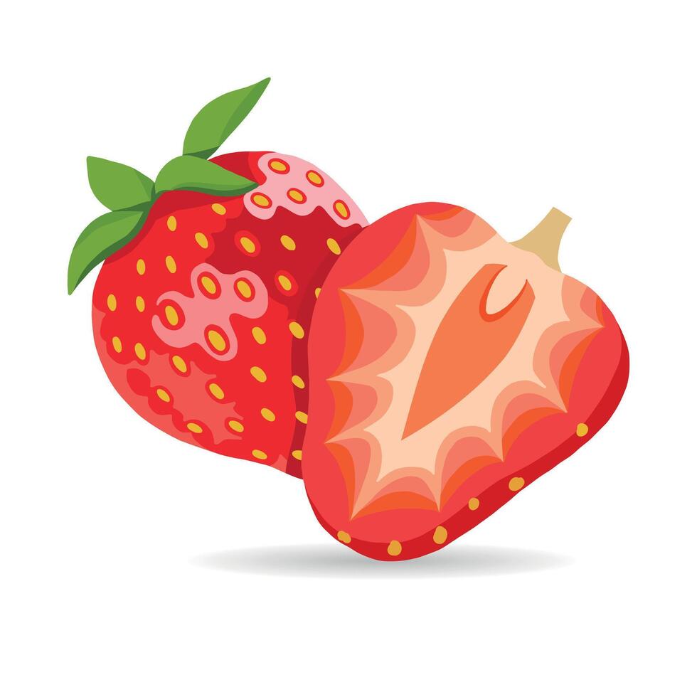 Realistic Strawberry Sweet Fruits Set Whole Berries and Slice Isolated on White vector