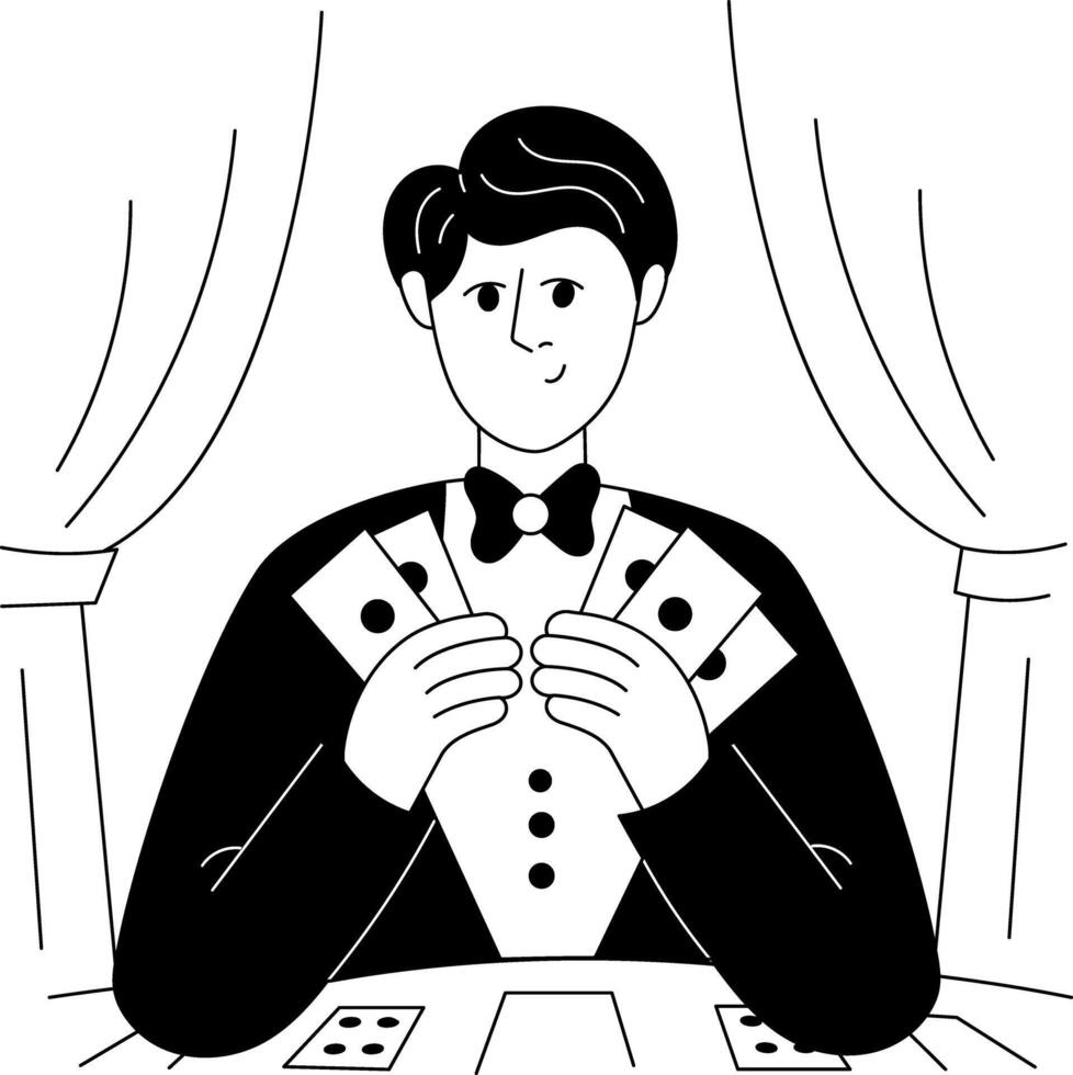 A glyph illustration of a character playing poker bet vector