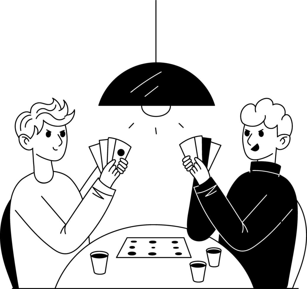 Two characters playing poker cards, glyph style illustration vector