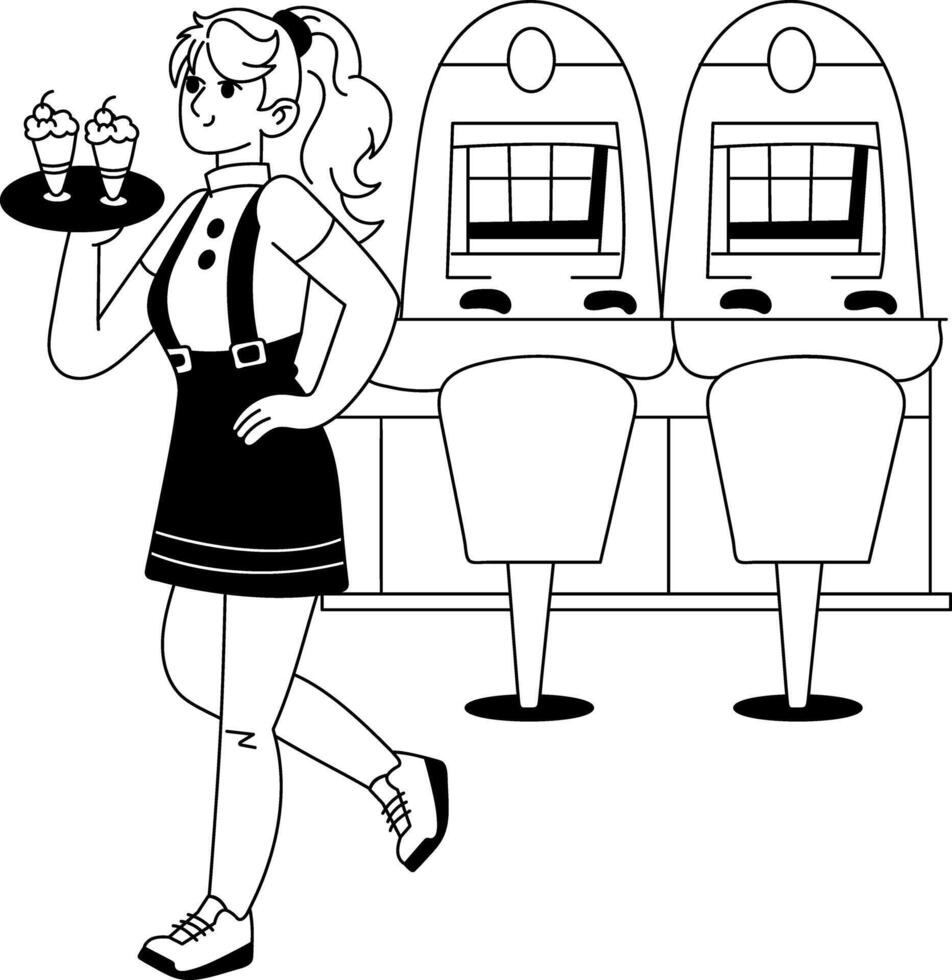 Casino girl serving drinks illustration in glyph style vector