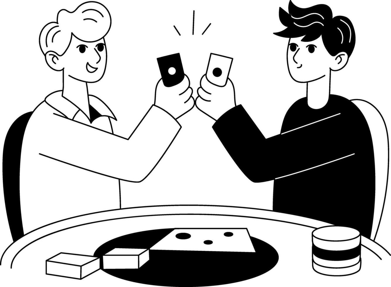 Poker showdown cards illustration in drawing style vector