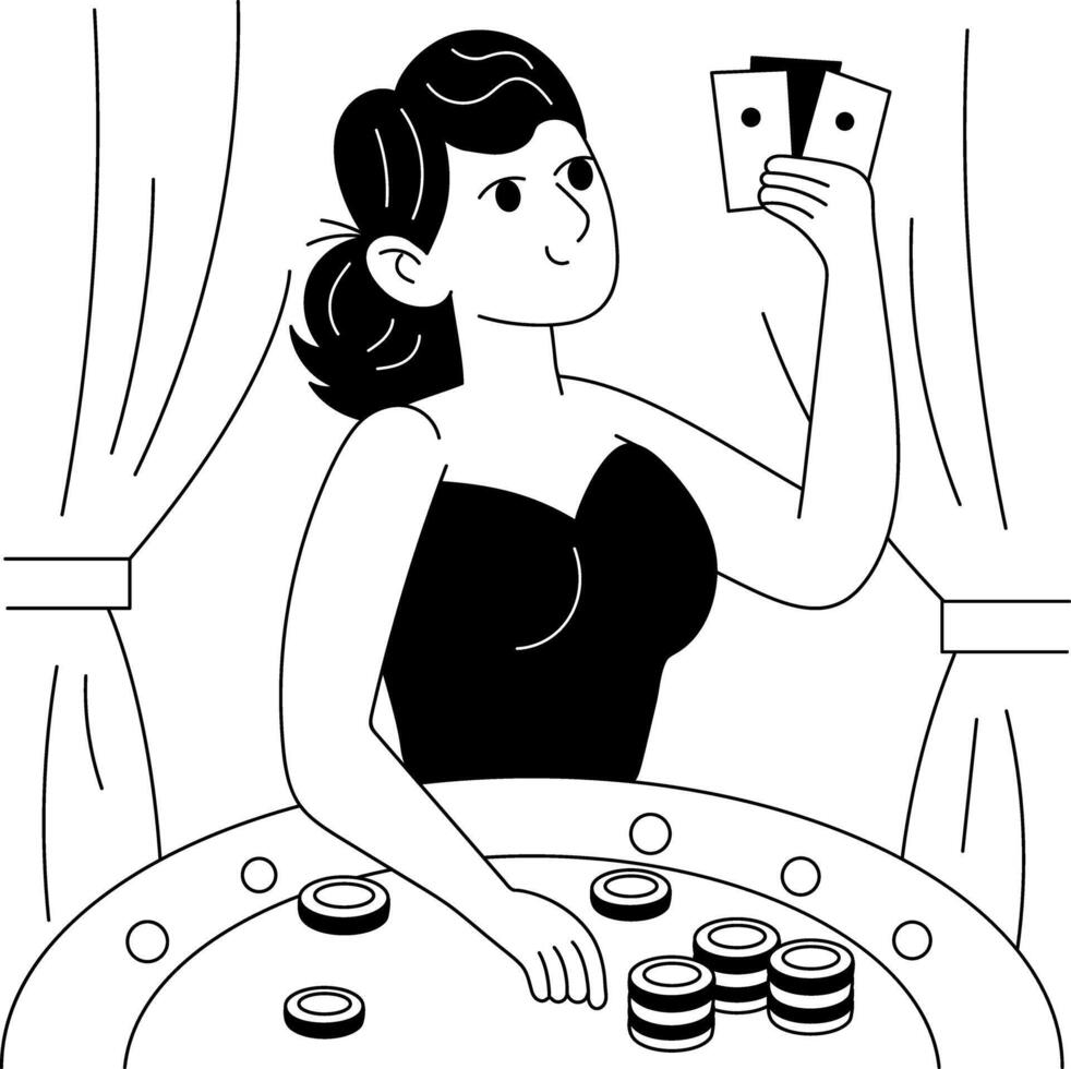 Gambler queen illustration in glyph style vector