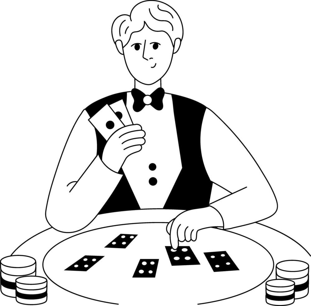 A character playing with large betting amount, drawing style illustration vector
