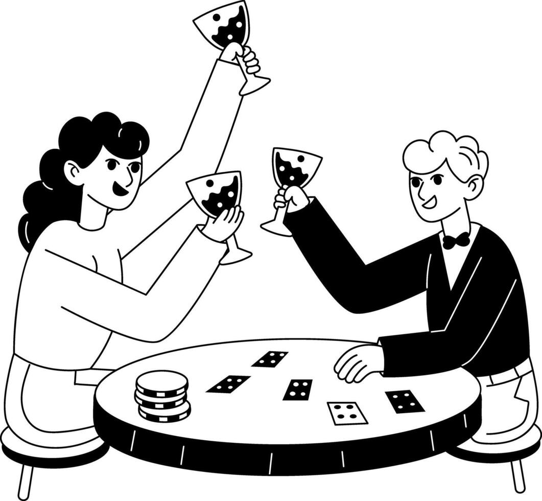 A glyph style illustration of poker winning celebration vector