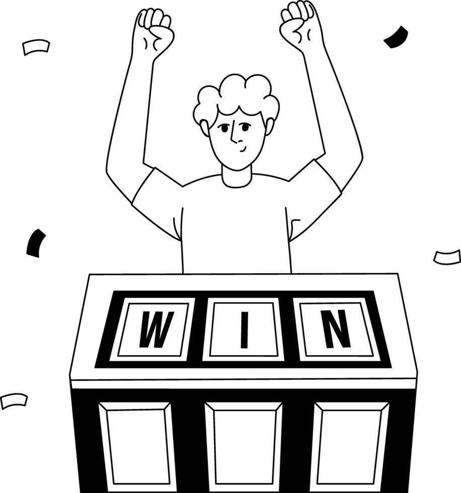 A character winning jackpot illustration in glyph style vector