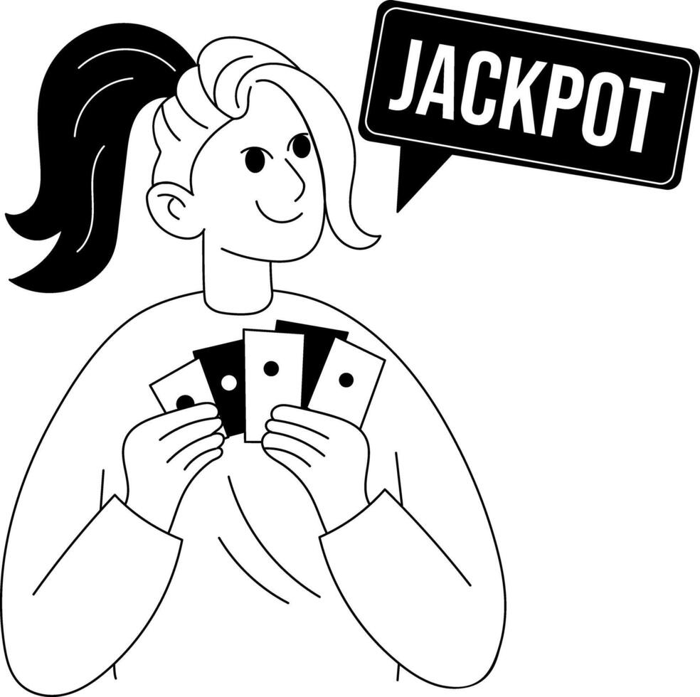 A gambling girl thinking jackpot, illustration in glyph style vector