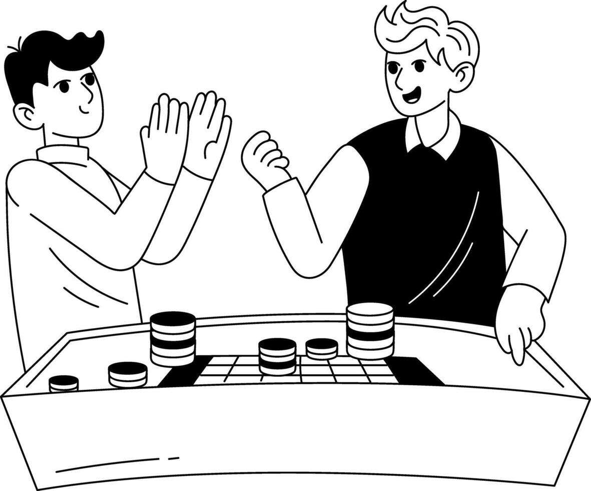 A glyph illustration of two characters playing a big bet vector