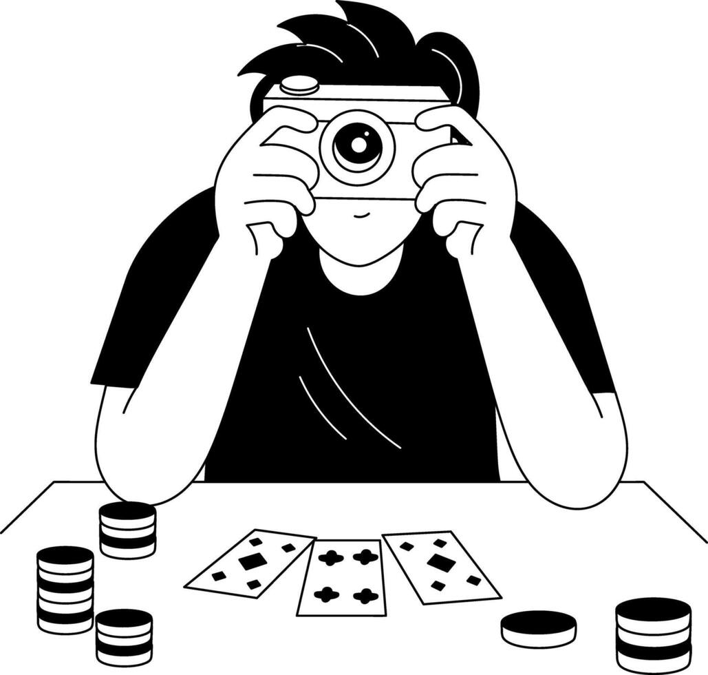A glyph illustration of a character taking pictures with hidden camera vector