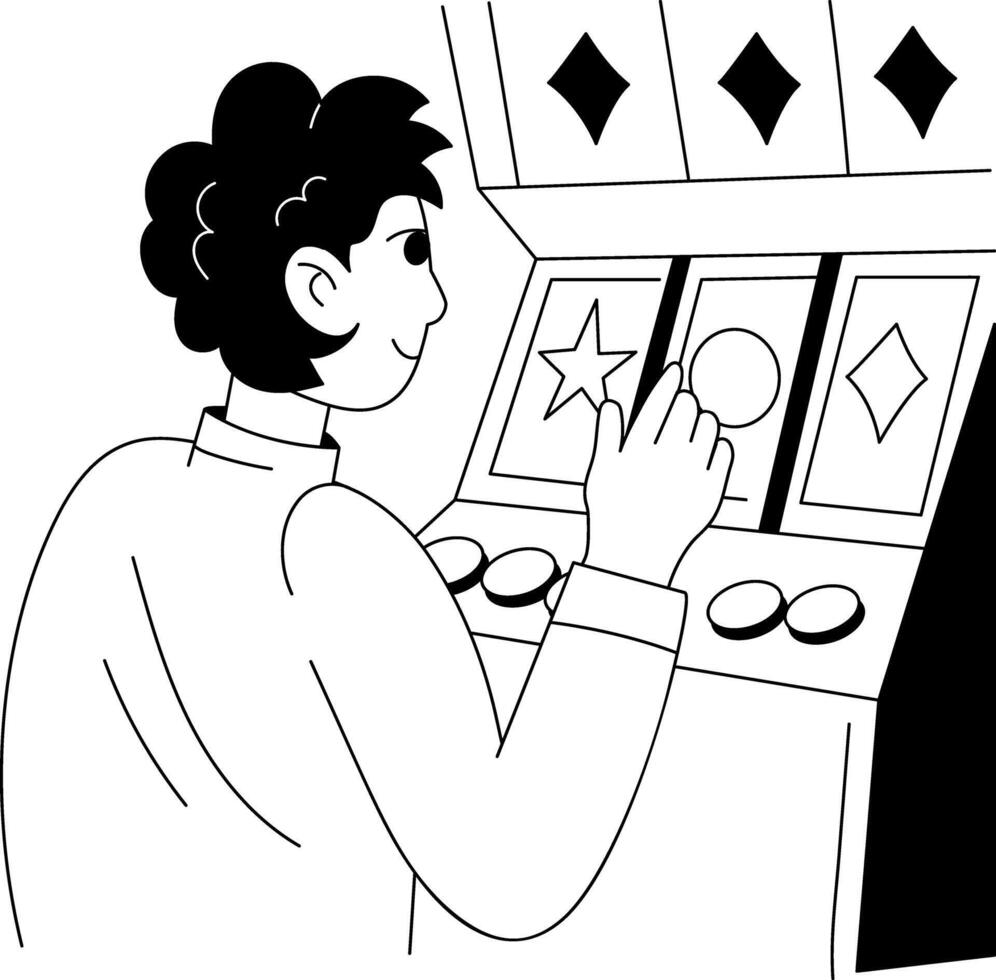 A character doing jackpot spin illustration in drawing style vector