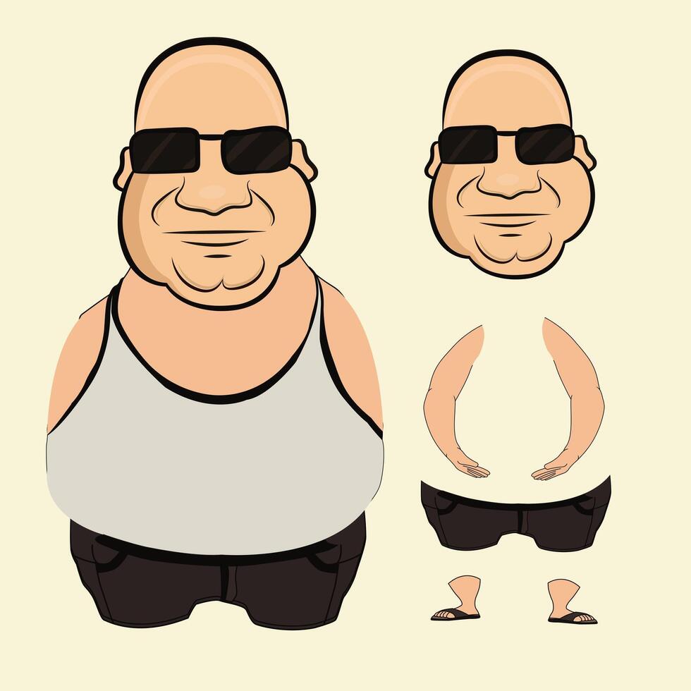 Fatty old man body part isolated on a white background illustration vector