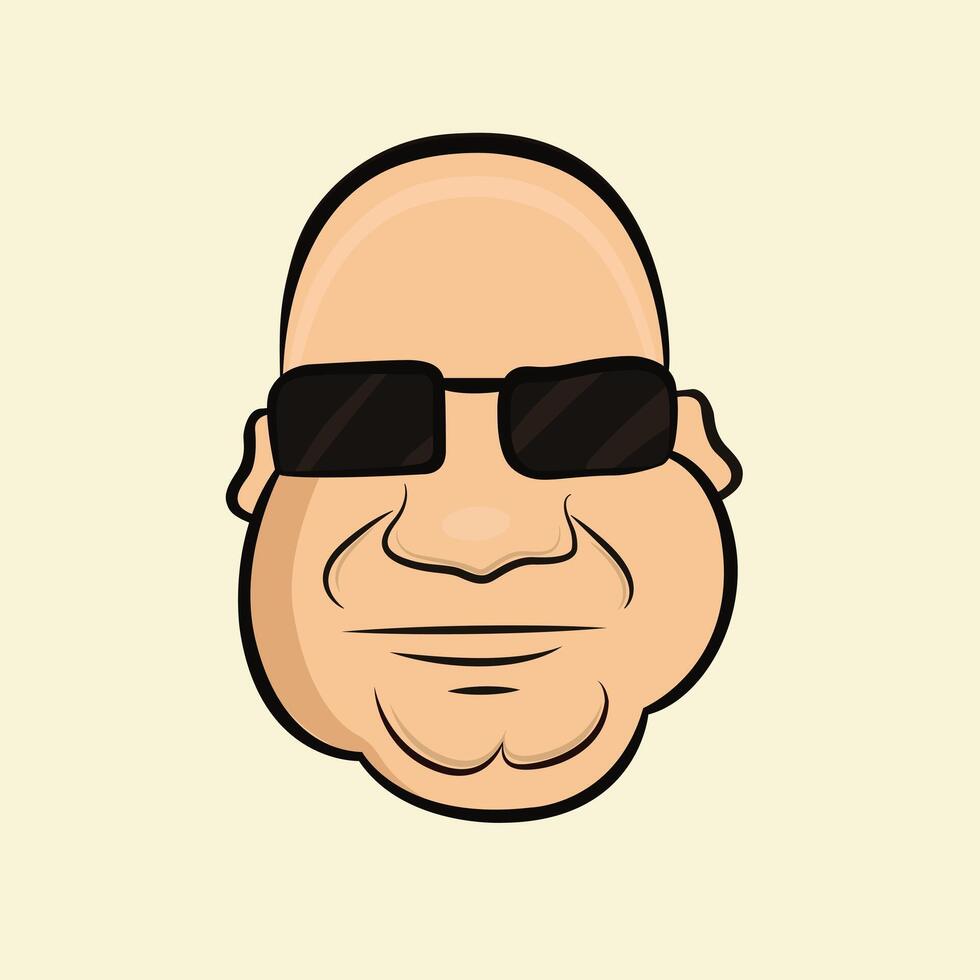 Fat old man head with sunglasses isolated on a white background illustration vector