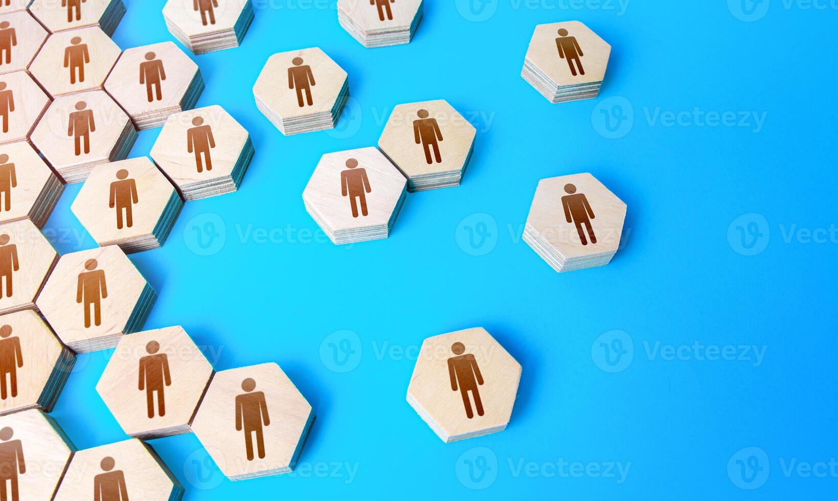 Hexagonal figures of people. Hiring new employees and recruiting staff. Public relations. Human resources. Personnel management. Find candidate for an open role job. Society and social groups. photo