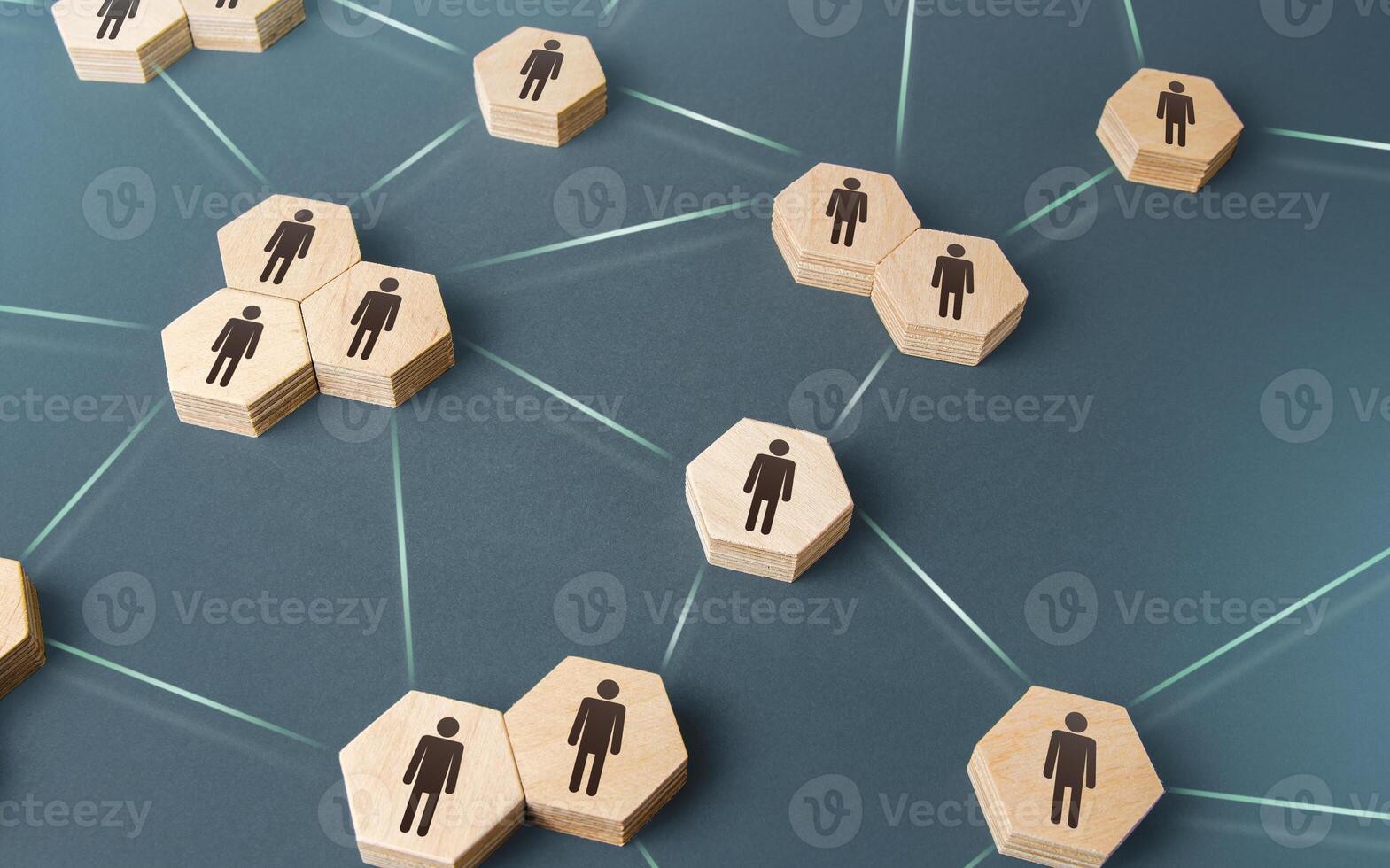 People are corporating on a single network. Delegation of work and responsibilities. Decentralized networking. Teamwork cooperation. Functioning of departments and divisions of the company. photo