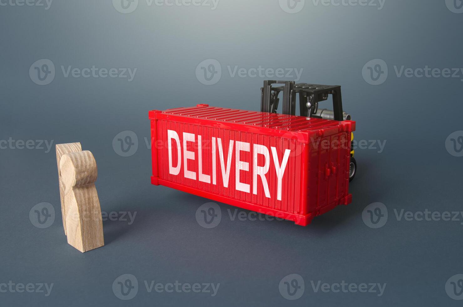 People and Delivery container. World trade, logistics. Delivery of goods and orders to the customer, industrial customers. Transportation by sea or air. Joint purchase. Drop shipping photo