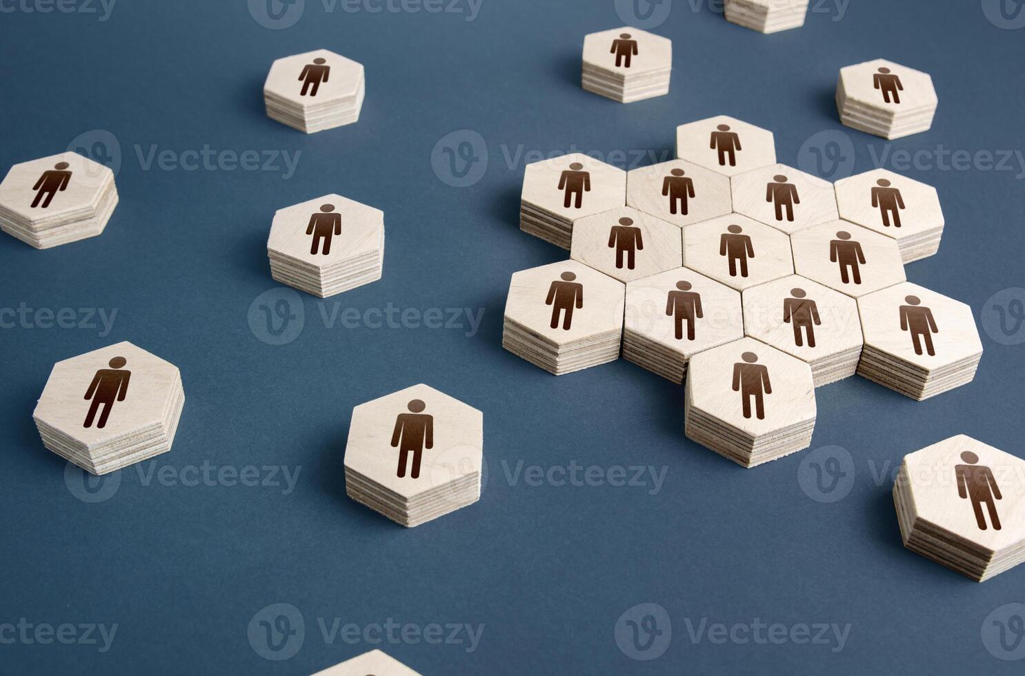 People form the core of an organization. Formation of company personnel, staffing. Hiring employees, recruiting staff. Human resources. Grouping and consolidation, self-organization. Social processes. photo
