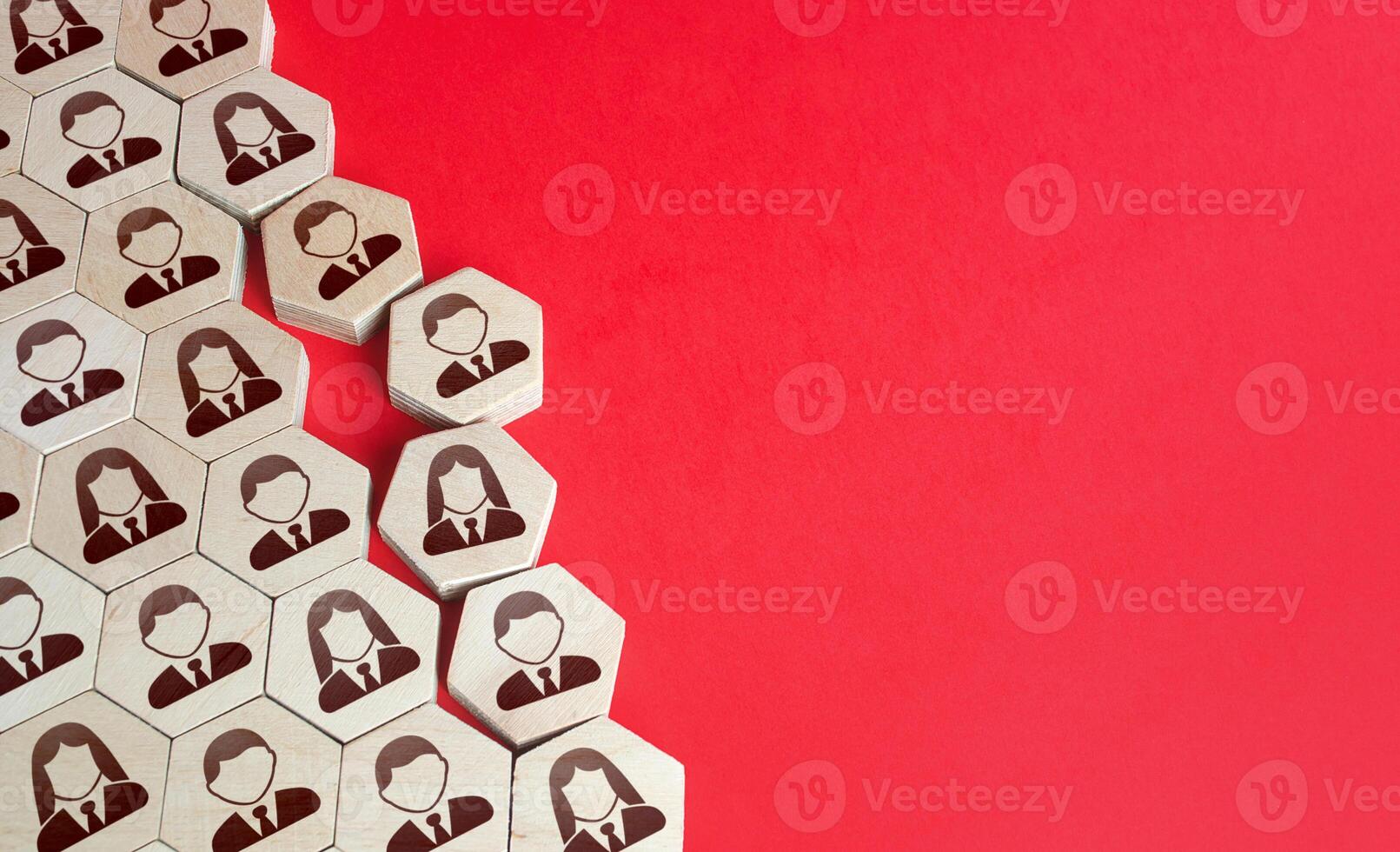 Disintegration of an organized group of people. Integrity violation, company disbandment. Personnel staff restructuring management. Association breakup, layoffs downsizing. Closing fund organization. photo