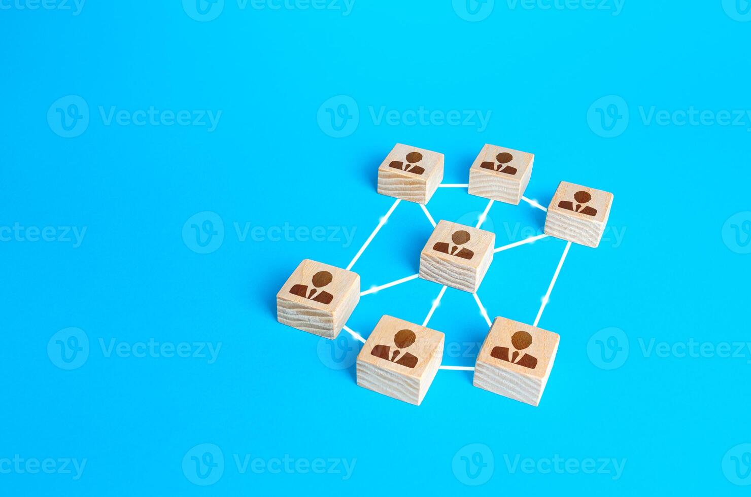 Blocks of people connected in one network. Communication and interaction, building business relationships. Distribution responsibilities. Team building formation. Cooperation without leader photo