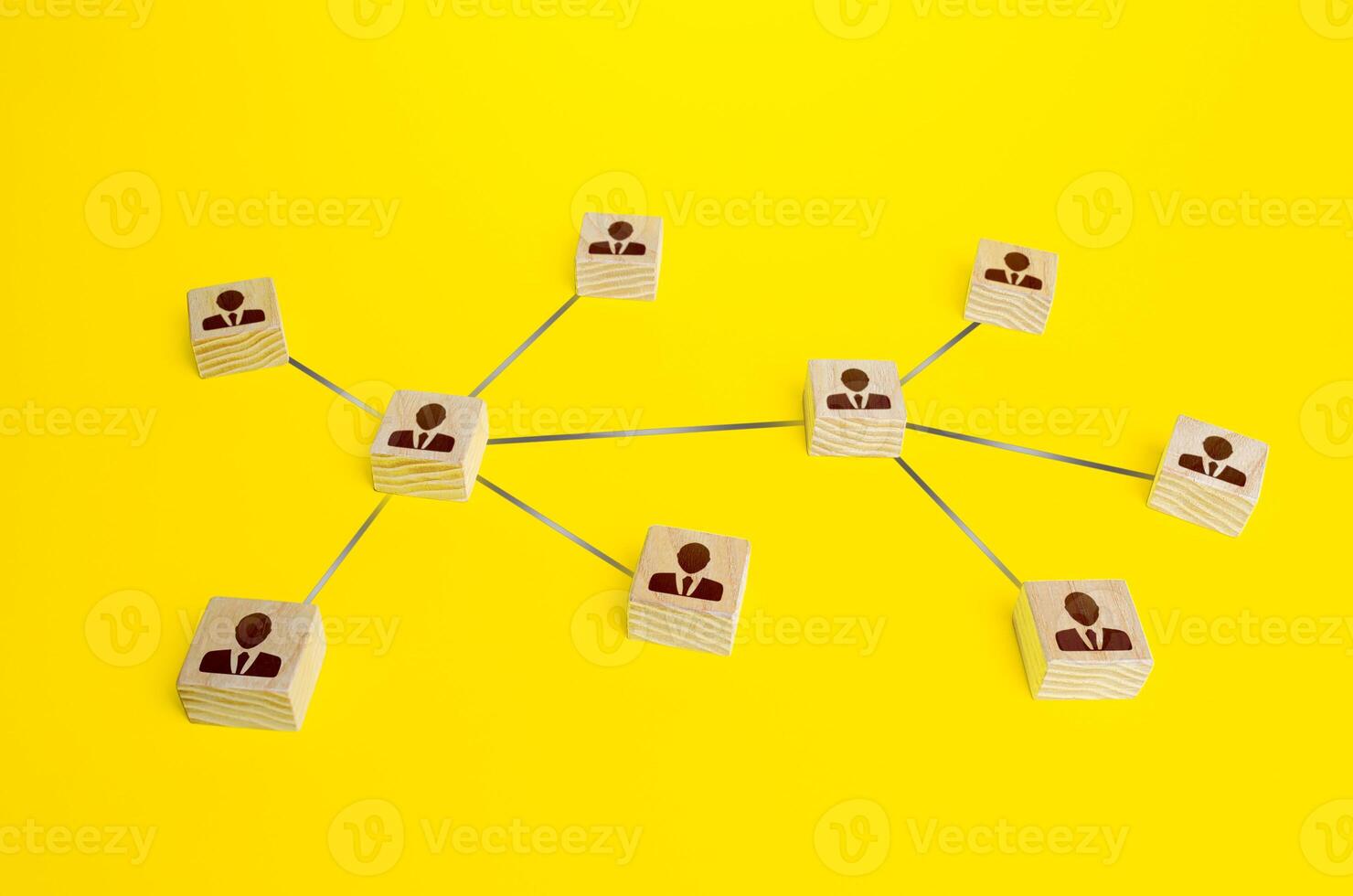 Blocks of people connected in one network. Communication and interaction, building business relationships. Team building formation. Cooperation without leader. Distribution responsibilities. photo