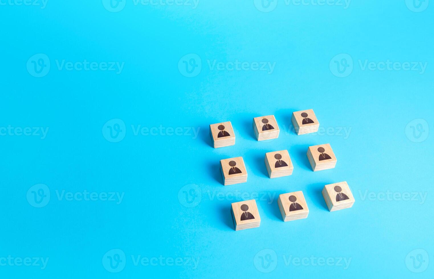 Ordered array of blocks with people. Concept of order, orderliness and uniform structure. Team building. Management strategies. Employee network. Human resource management, hiring and staffing. photo