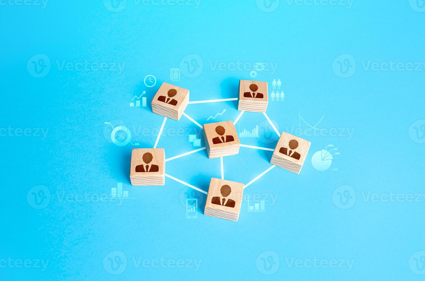 Connected group of people. Work a self-governing team without a leader. Communication and interaction between, exchange of information, skills and mutual assistance. Highly efficient organization. photo