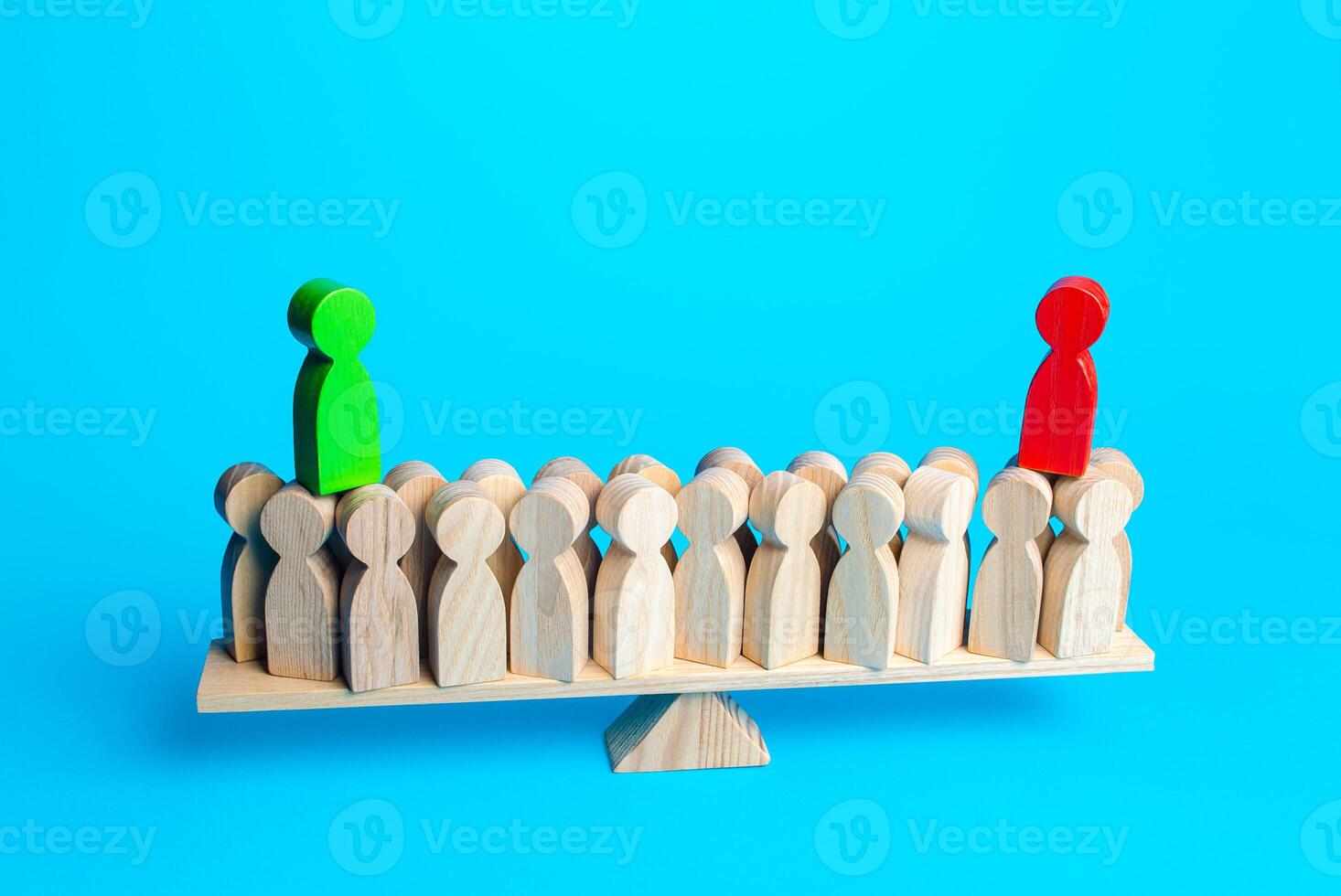 Two opposing persons in process of bringing people to their side on the scales. Get the support of majority in an argument or competition. Political debate. Democratic election campaign. Electorate photo