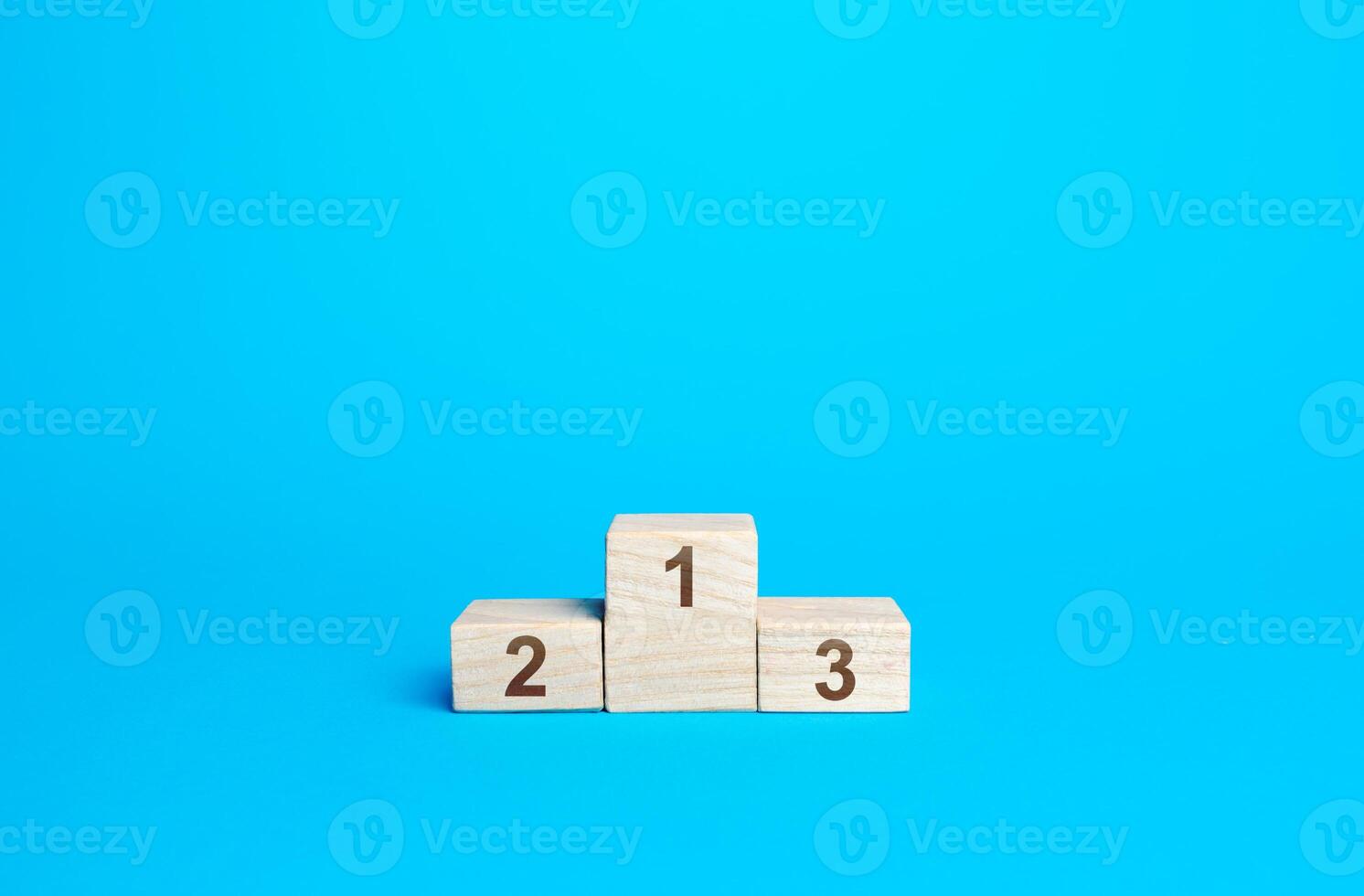 Sports podium awards on a blue background. First second and third place. Competition and concept. Summing up the results of contest. Empty prize places, canceled competitions. photo