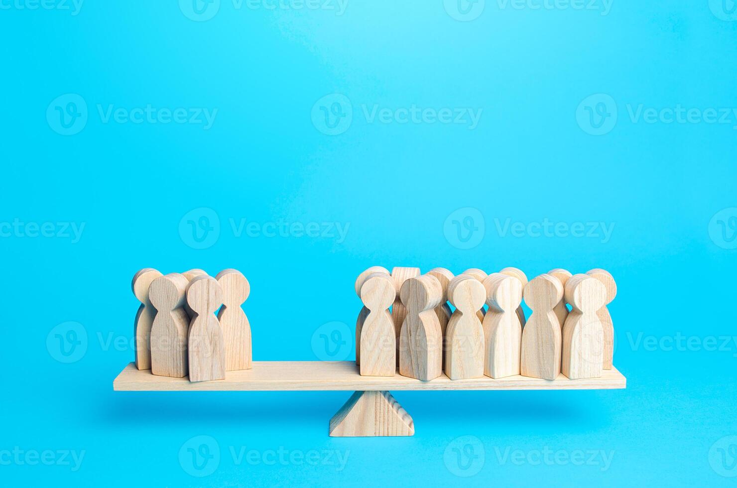 Majority and minority people are on opposite sides of the scale. Division of public opinion. Political process, democratic elections. Social studies statistics. Collective opinion polls. Support Group photo