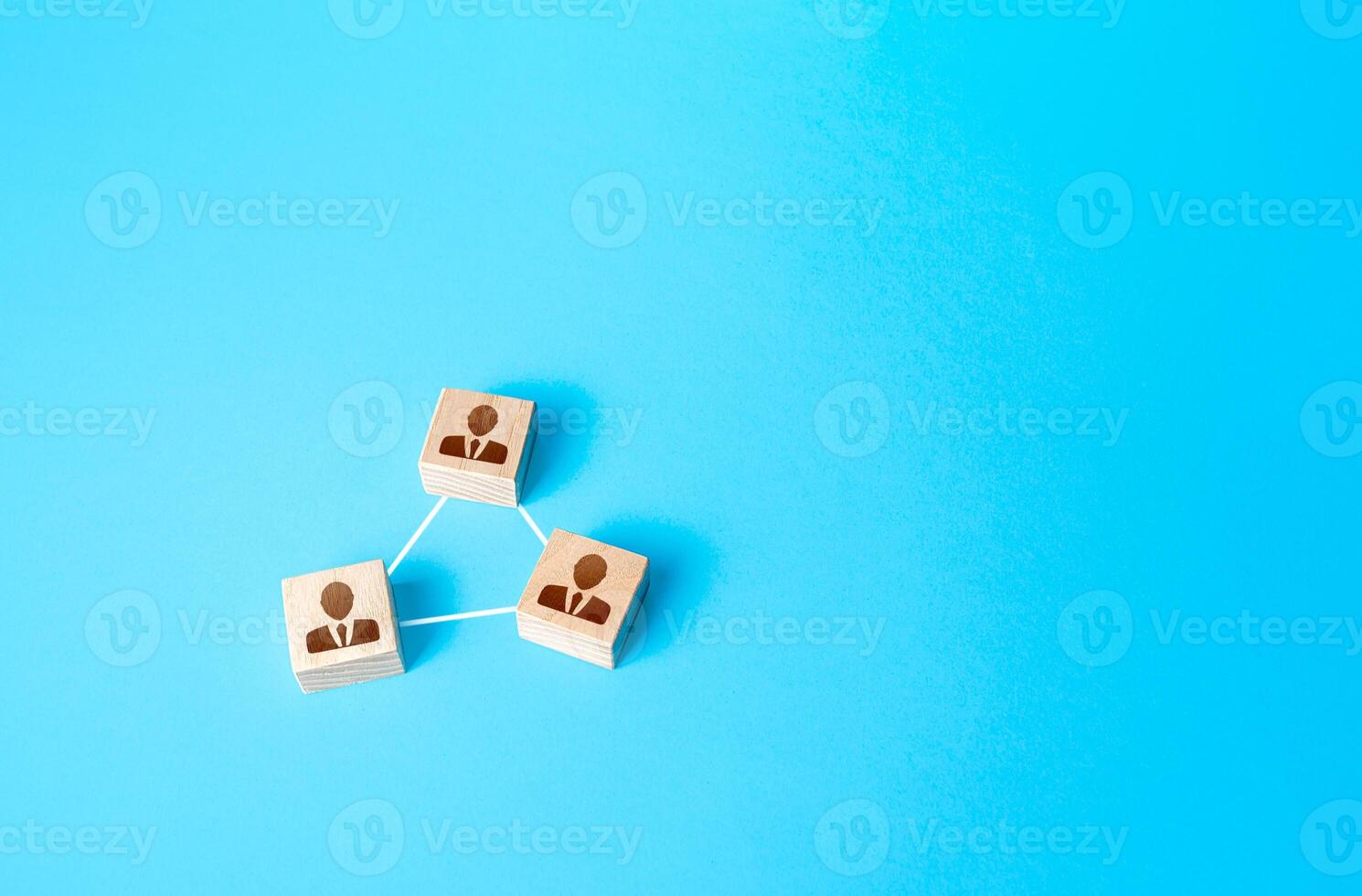 Blocks of people connected by lines. Communication and management. Joining efforts. Creation of a team. Hiring and recruiting workers. Formation of effective working group. Human resources. photo