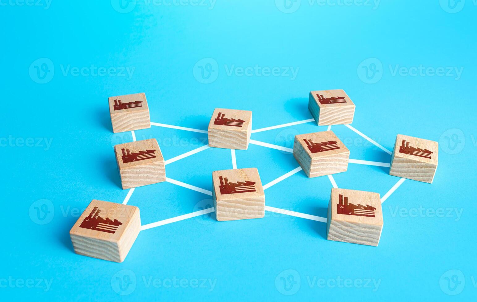 Networked industrial plants. Combine association of industrial enterprises of related industries. Monopoly. Business network companies complex markets. Internationalization globalization. Clusters photo