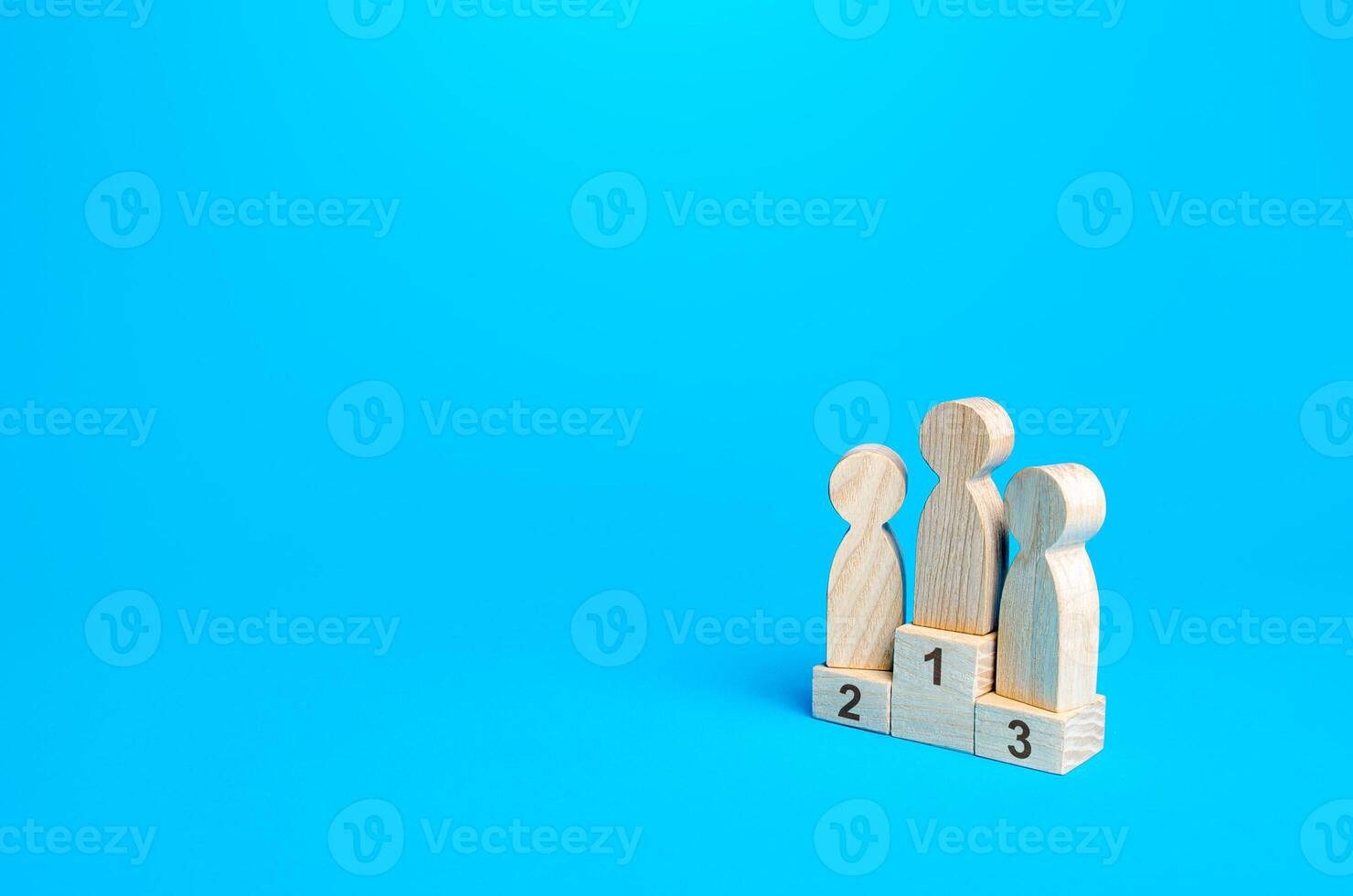 People stand on a sports awards podium. First second and third place. Competition concept. Summing up the results of contest. Determination of the winner. Competitive fight. Best of photo