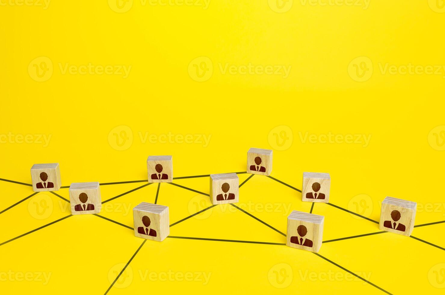 Network of connected people. Interaction between employees and community members. Social communication. Information exchange relations. Unity cooperation. Distribution responsibilities between workers photo