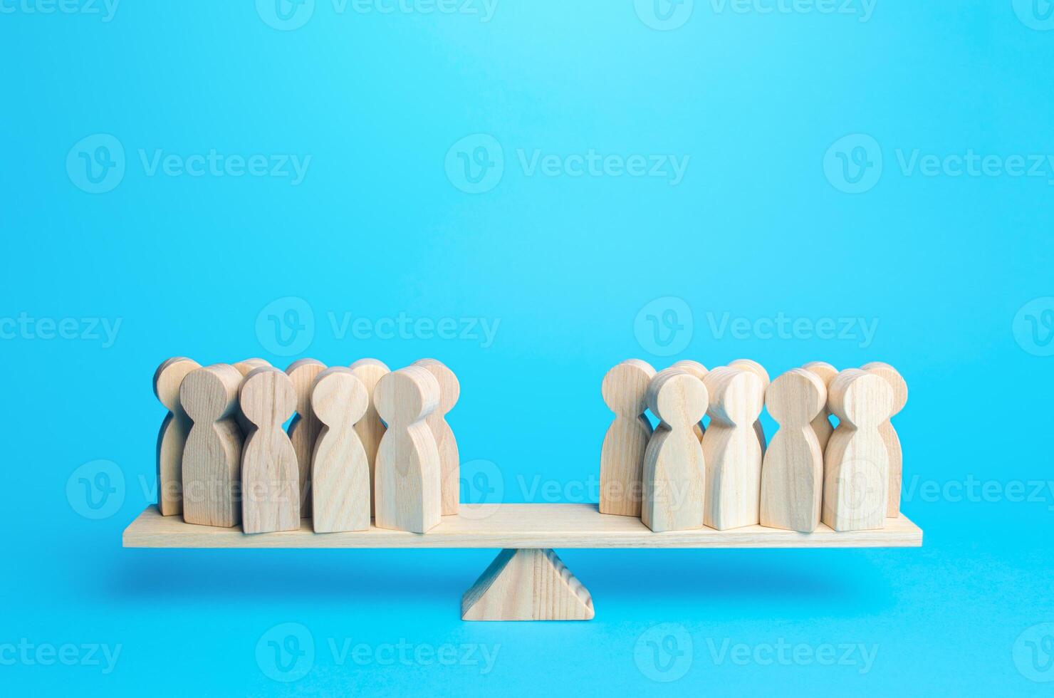 People are in opposite positions on scales. Division of society in opinion. The stumbling block in mutual understanding, no consolidation around problem solving. Political democratic elections photo