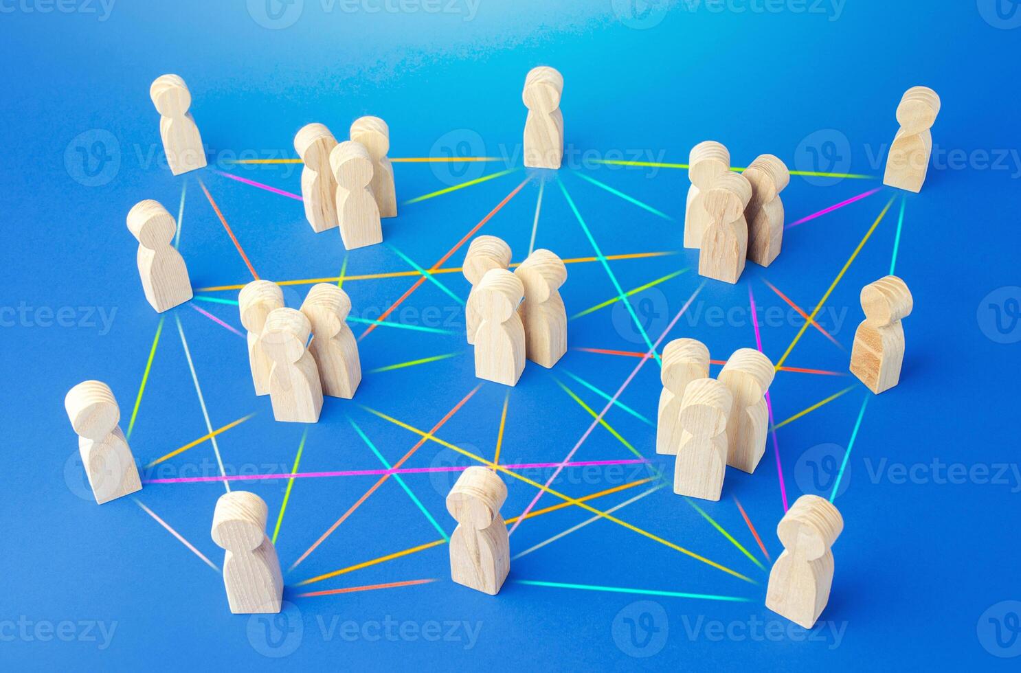People connected by many lines. Hierarchy of a business company without a dominant center. Distribution of positions and responsibilities, communication without bureaucracy. Efficiency and autonomy photo