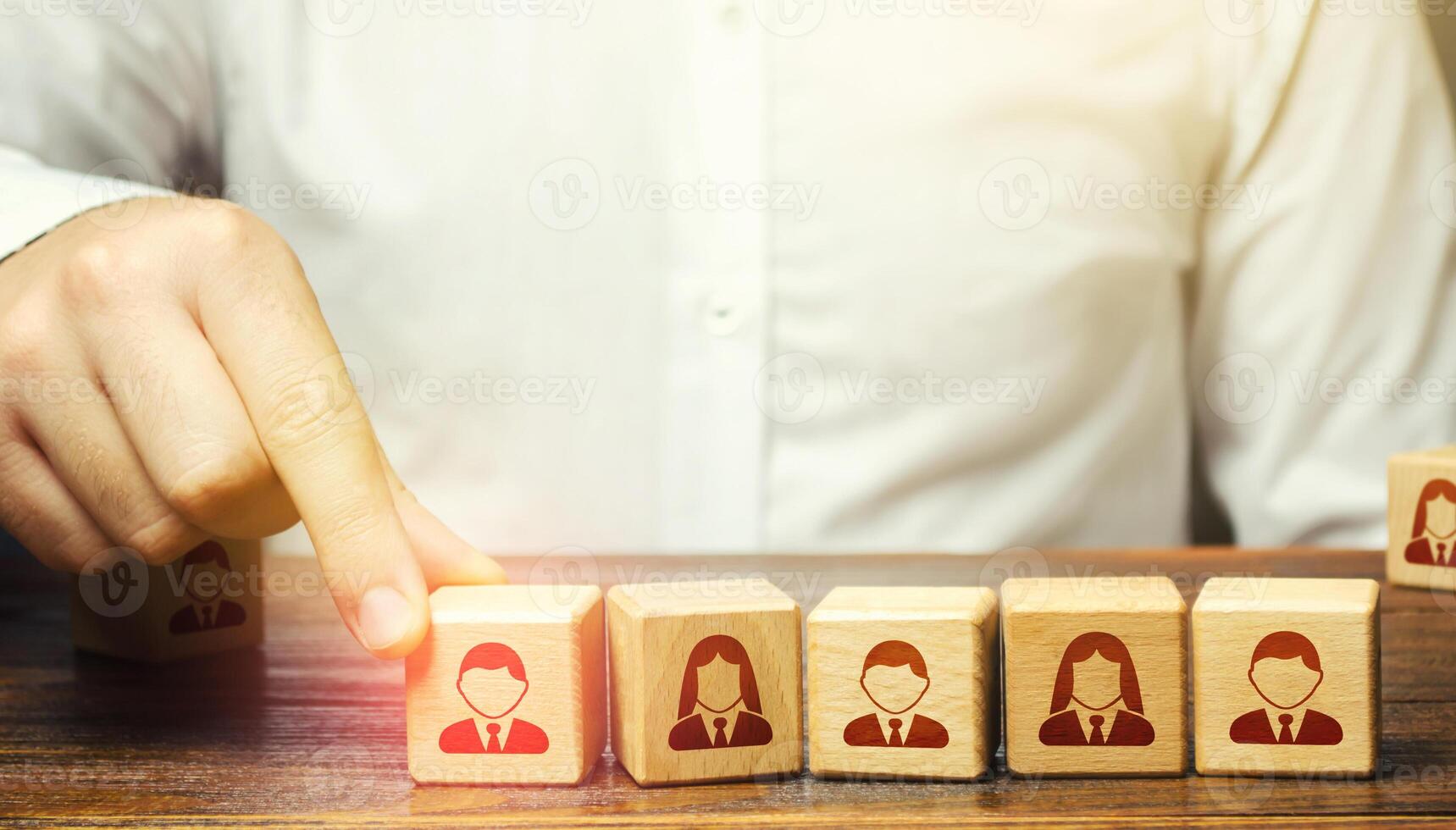 Head of the company appoints the team leader. Promotion at work, career advancement. Talented employee. Meritocracy. Hiring, recruiting workers. Leadership skills, team personnel management. photo