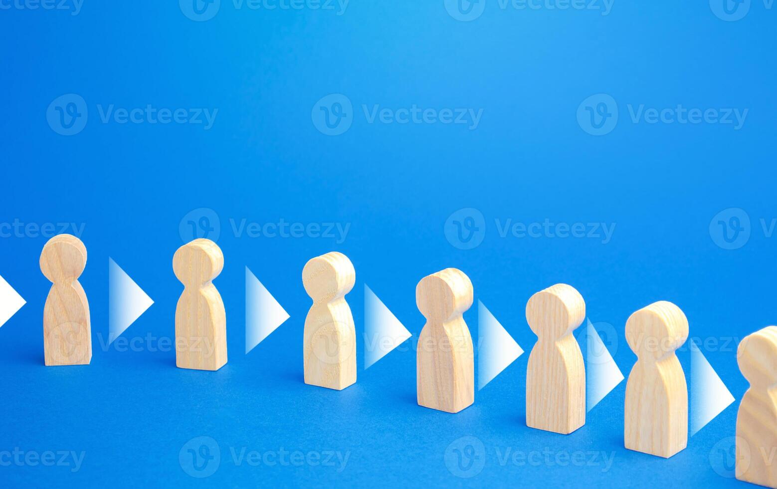 Figures of people stand in a row and consistently convey information to each other. Chain reaction, spread of information and rumors exchange. Partnership, unity, assistance. Interaction of persons. photo