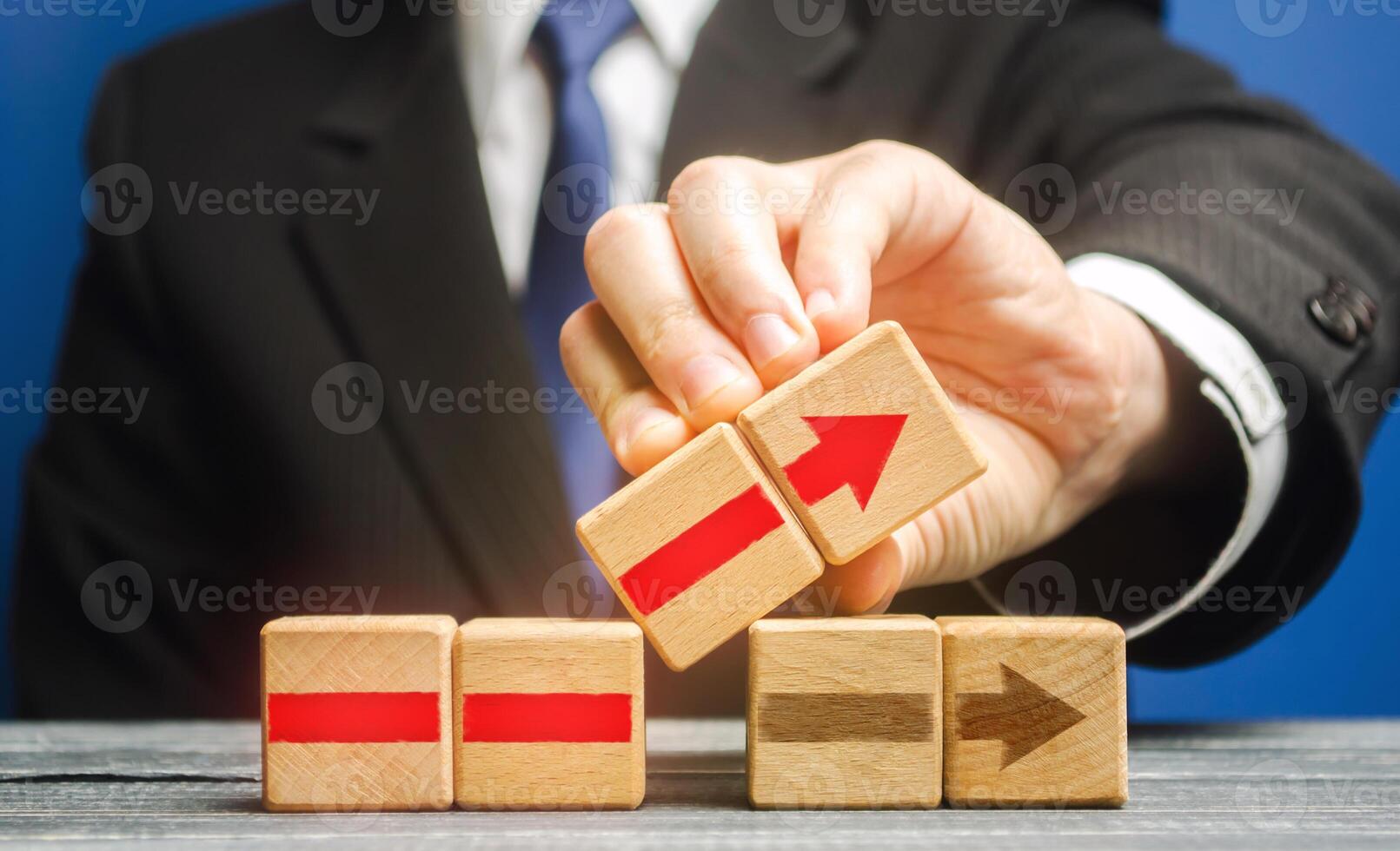 Businessman is building an alternative path. Revision of the strategy and process changes. Improvement, modernization. Flexibility and business adaptation to new conditions. Rethinking old approaches. photo