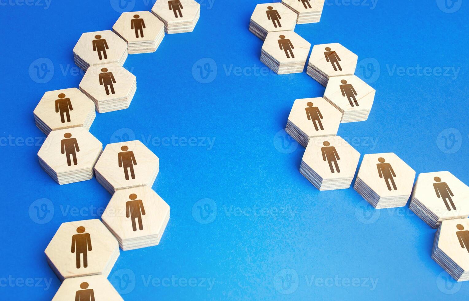 Chains of connected people. Communication. Cooperation, collaboration. Chain reaction, spread of information and rumors exchange. Partnership, unity, assistance. Interaction of persons. photo