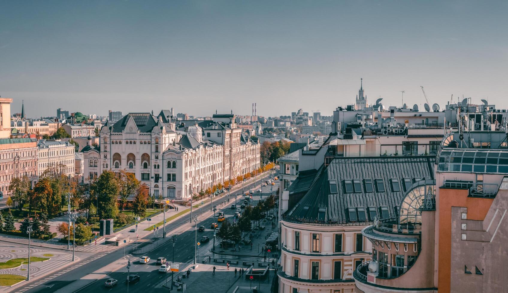Russia, Moscow, September,30 2020. roofs of the houses of the old city architecture of the center of Moscow. Panoramic view. photo