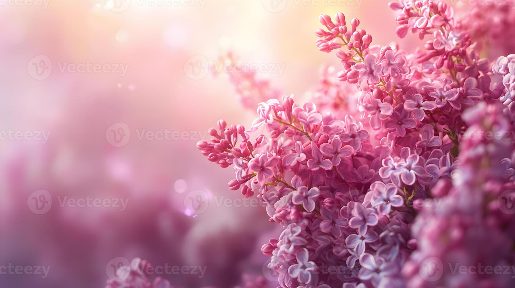 Elegant floral arrangement combining pink roses and purple lilacs with soft bokeh background, creating dreamy atmosphere with ethereal lighting and macro details. elegant photo