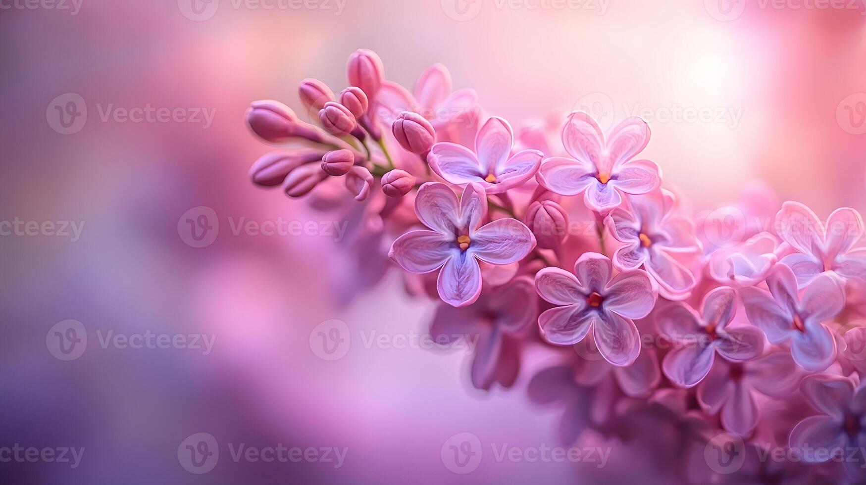Elegant floral arrangement combining pink roses and purple lilacs with soft bokeh background, creating dreamy atmosphere with ethereal lighting and macro details. roses photo