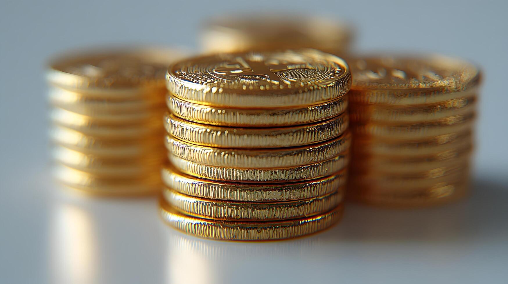 Professional product photography of ascending stacked gold coins showing detailed metallic currency texture and financial wealth concept on white background. prosperity photo