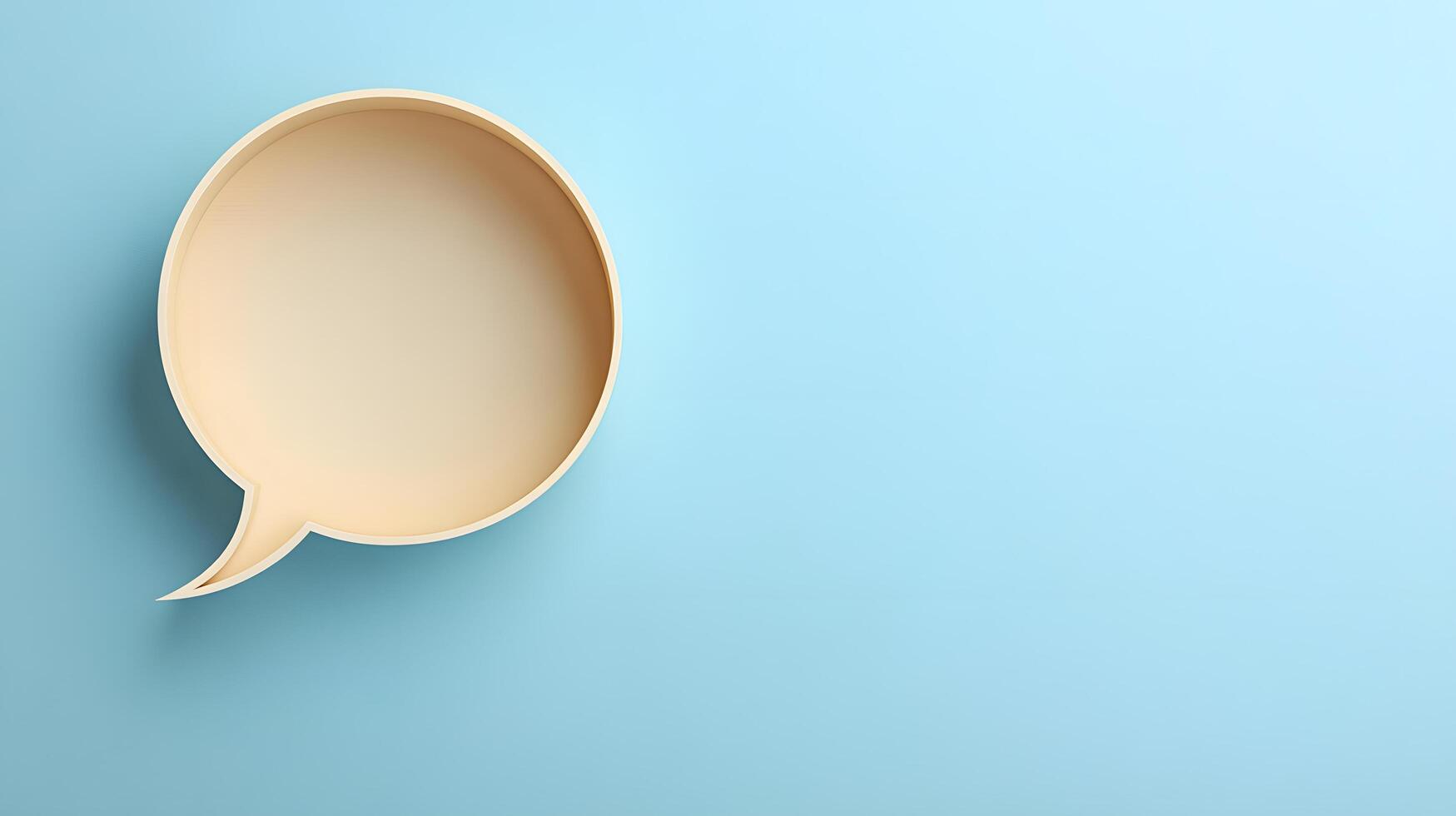 Light blue background features speech bubble cutout in paper craft style, presenting communication concept with beige balloon shape and soft shadow effects. design photo