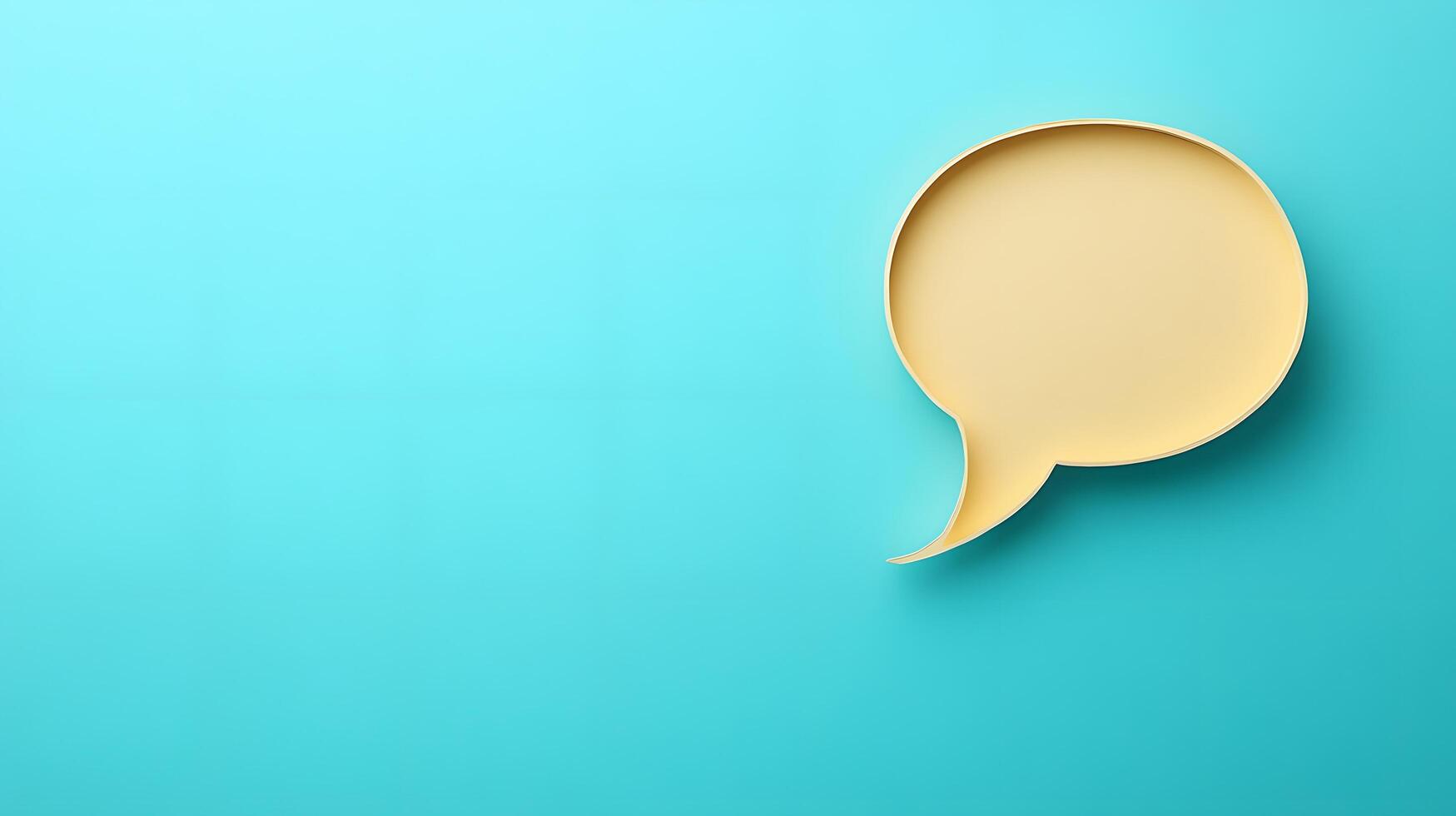 Light blue background features speech bubble cutout in paper craft style, presenting communication concept with beige balloon shape and soft shadow effects. dialogue photo