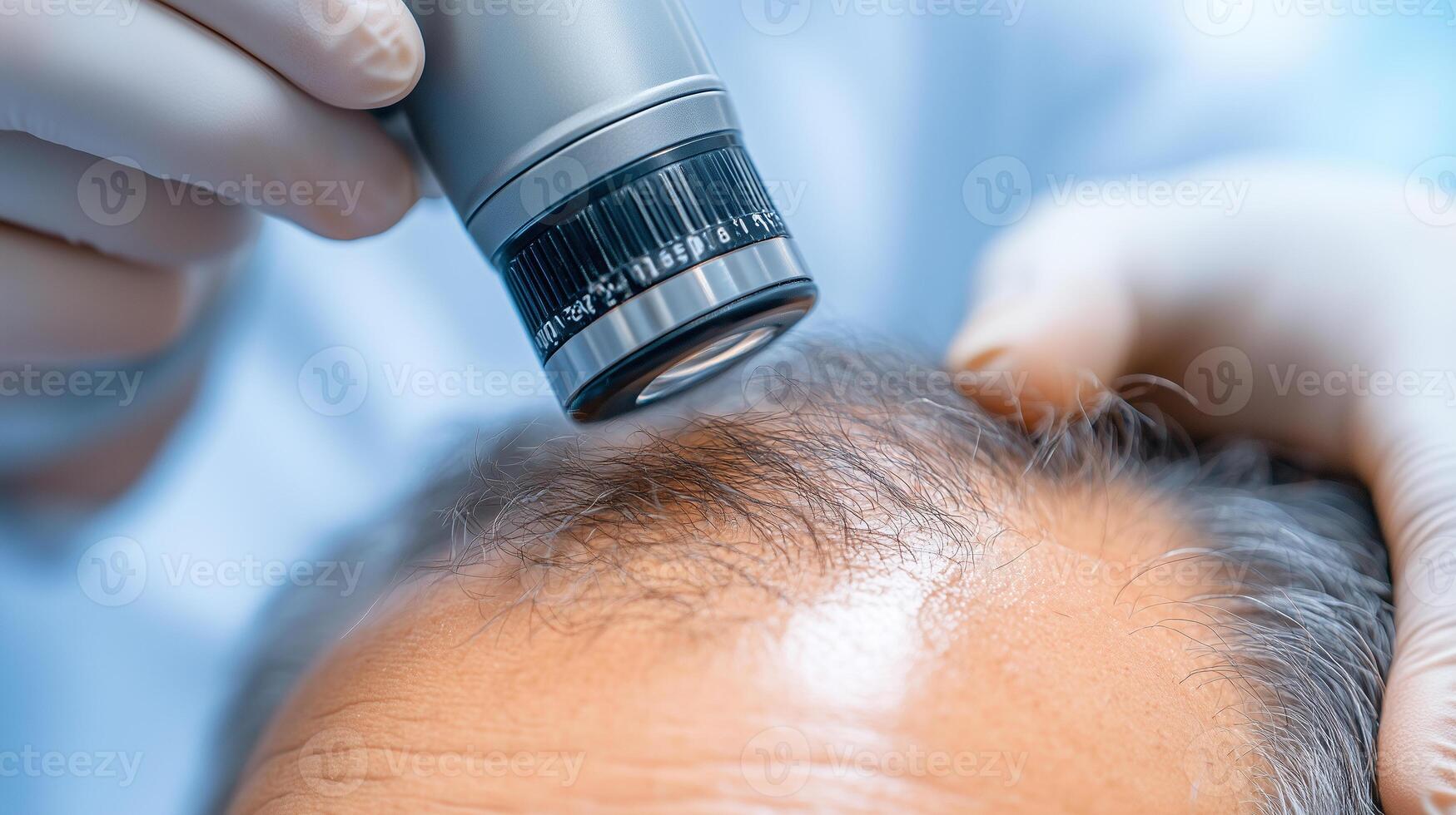 medical scalp scanner examining the patient scalp with a dermatoscope photo