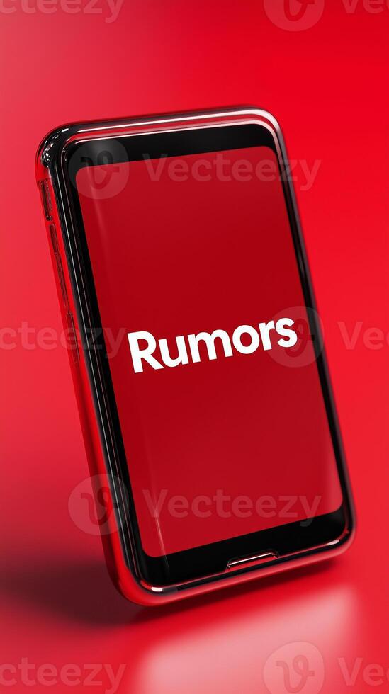 mobile phone with the word Rumors on red background photo