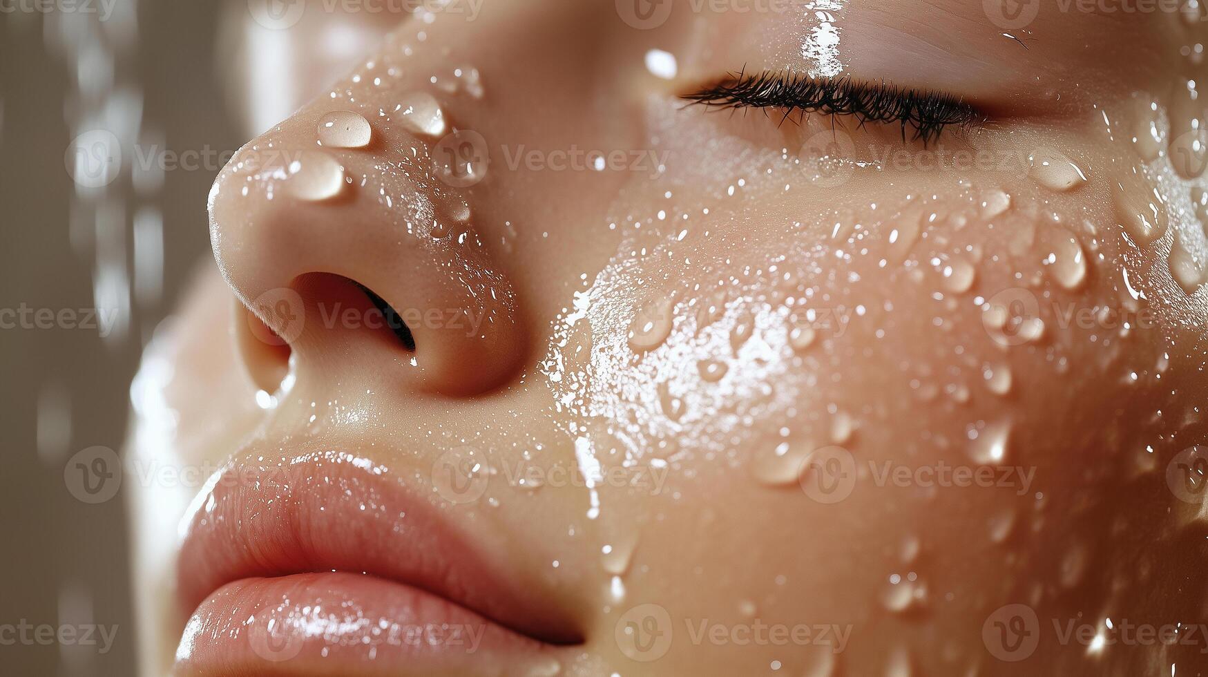 skin hydration with mist spray water droplets visible on the woman's skin photo